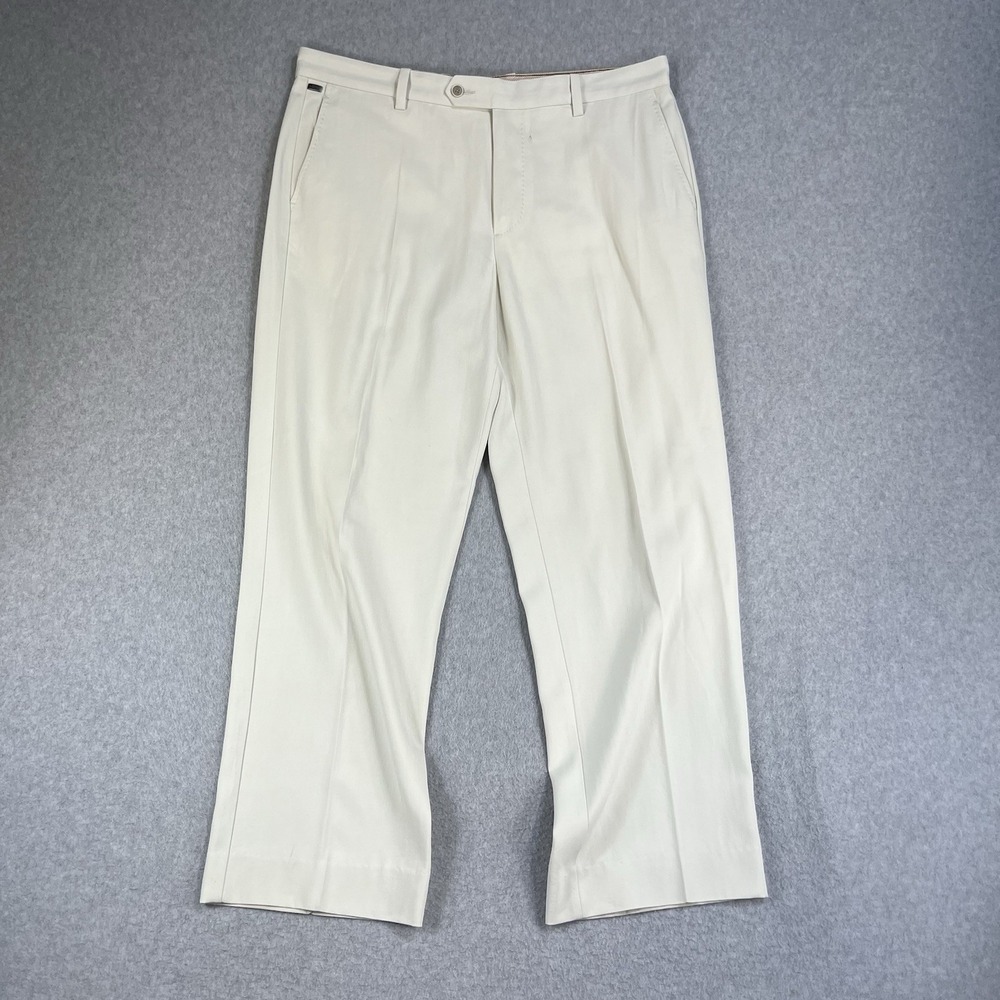 Tommy Bahama Chino Pants Mens 36x32 (Fits 36x30) Cream Silk Cotton Woven Pattern